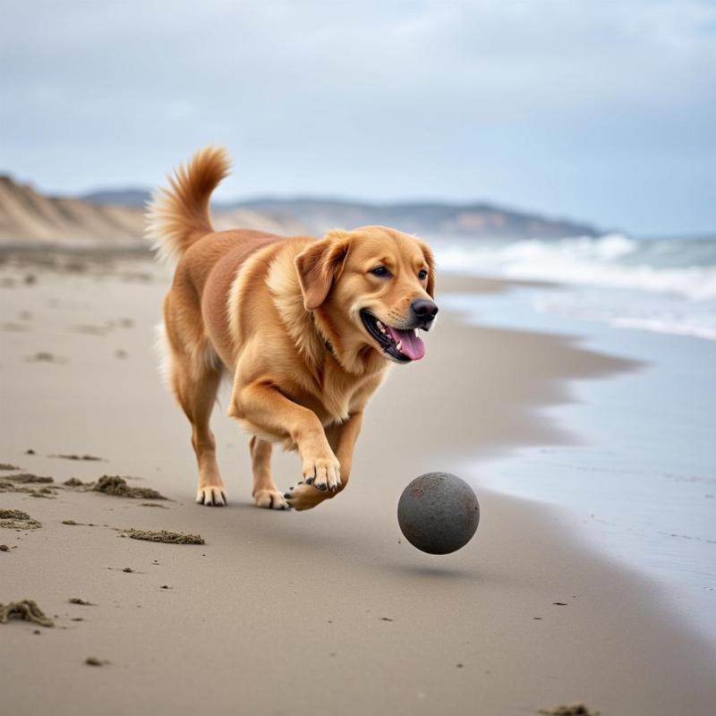 Dog Playing on Bodega Bay Beach