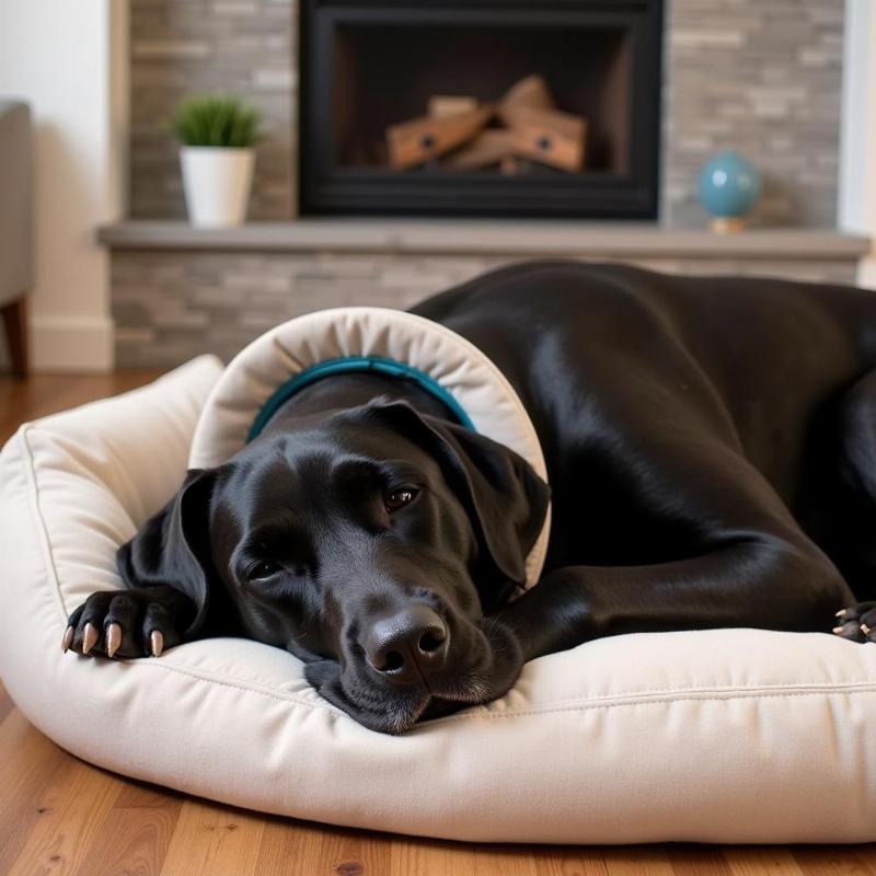 Dog sleeping comfortably with a soft e collar