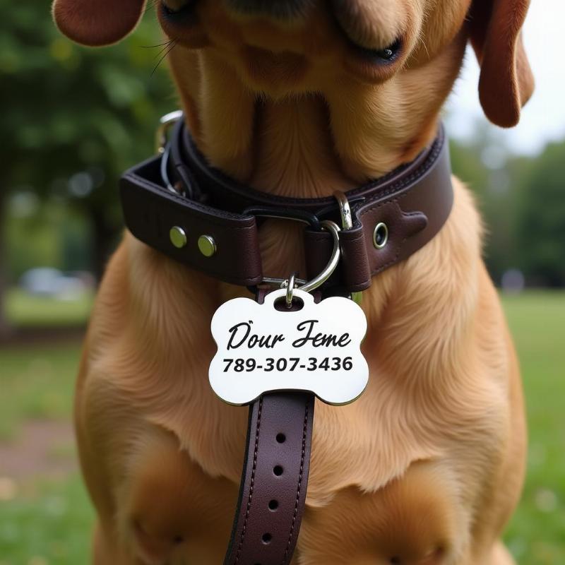 Dog Tag Attached to Collar Close Up