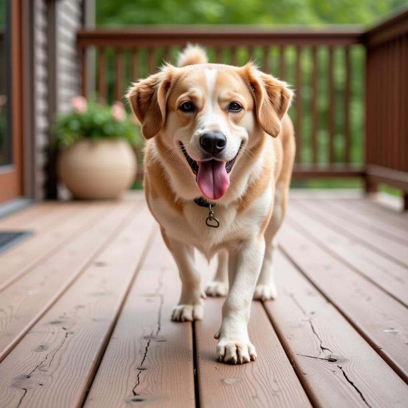 Dog Walking Safely on a Protected Deck