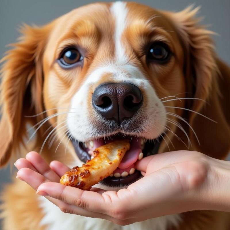 Dog with Braces Eating Soft Food