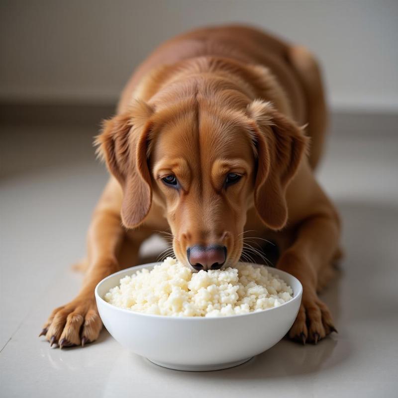 Dog with Sensitive Stomach Eating White Rice