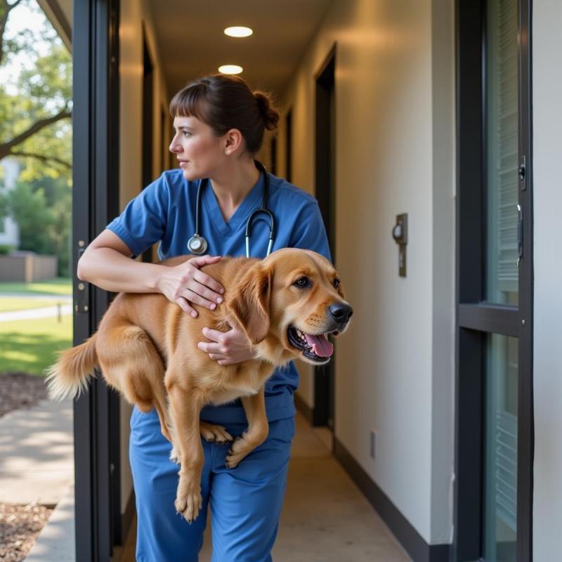 Taking a dog to the veterinarian after a bee sting