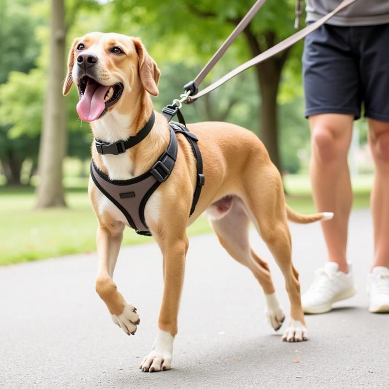 Dog walking with a front attachment harness