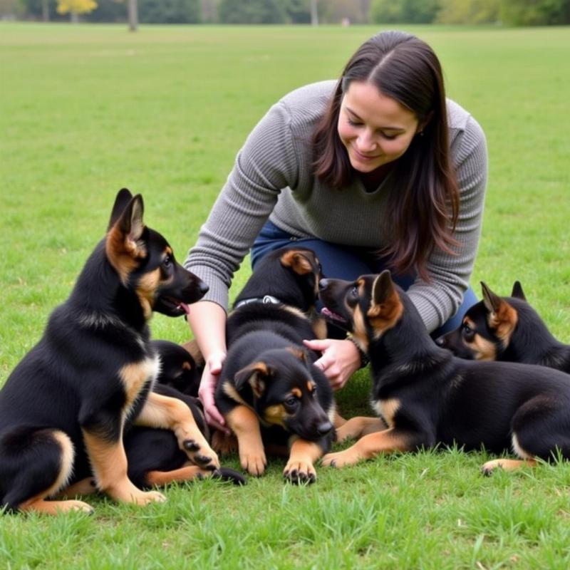 German Shepherd puppies with their breeder