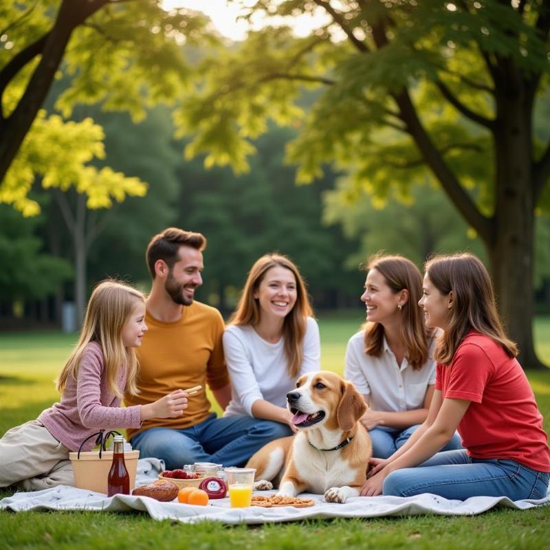 Family and dog relaxing in Rhode Island