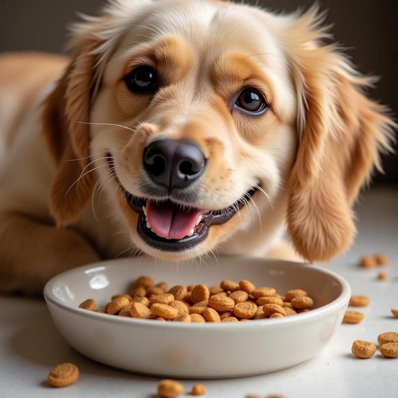 Happy Dog Eating from a Bowl