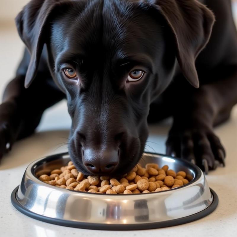 Labrador Eating from a Bowl