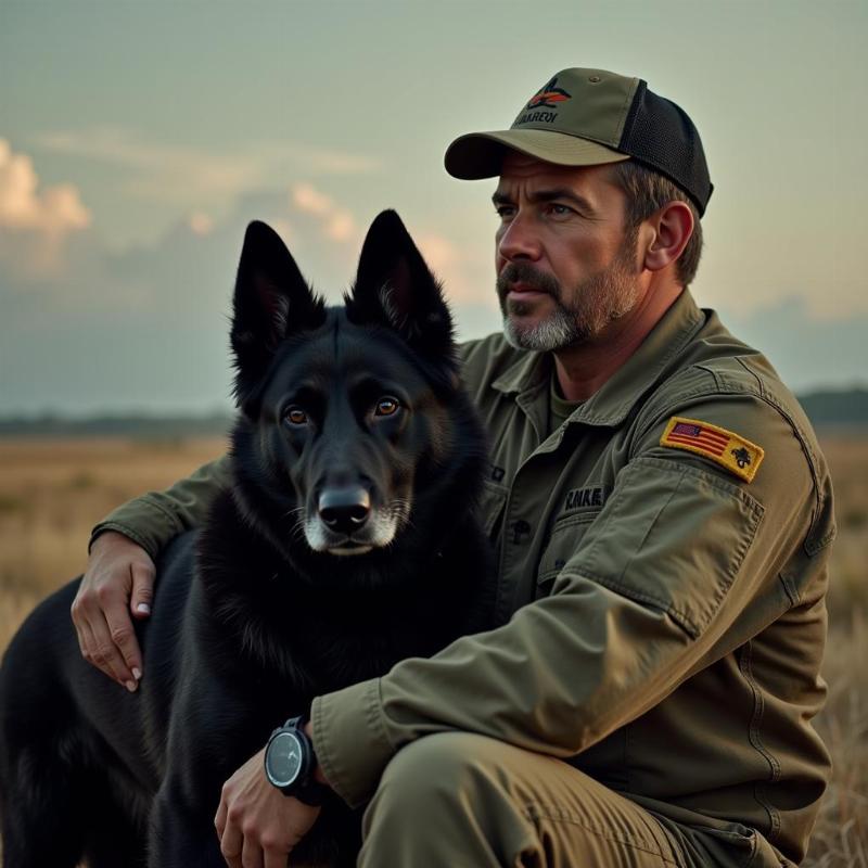 Marcus Luttrell and his dog, DASY, sharing a moment of connection before Operation Red Wings.