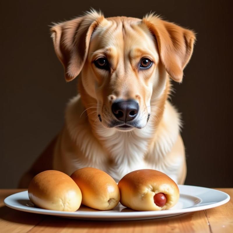 Dog looking longingly at Martin's potato hot dog buns