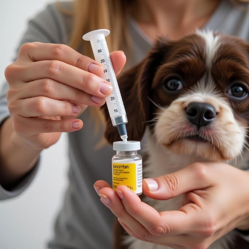 Measuring liquid Bactrim for dog