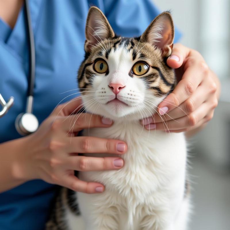 Cat being examined by a veterinarian