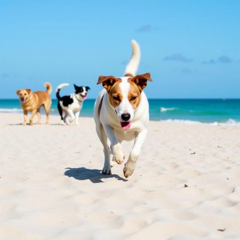 Dog playing on Miami beach