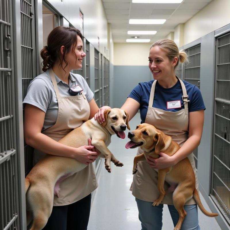 Volunteers at an OKC animal shelter caring for dogs