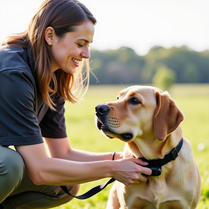 Professional dog trainer using an e-collar