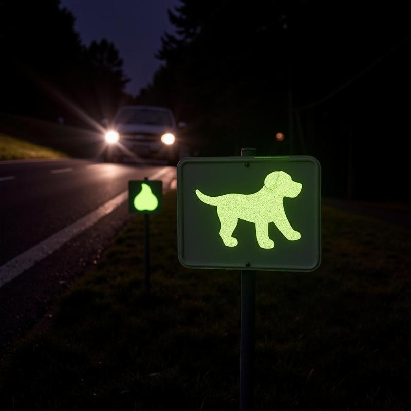 Reflective Dog Poop Signs at Night