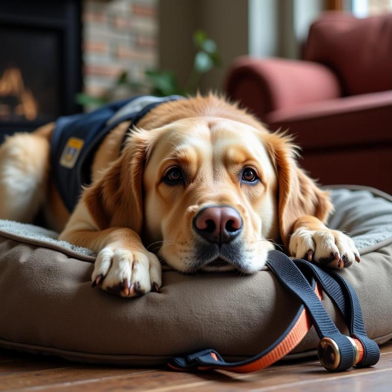 Retired service dog relaxing at home