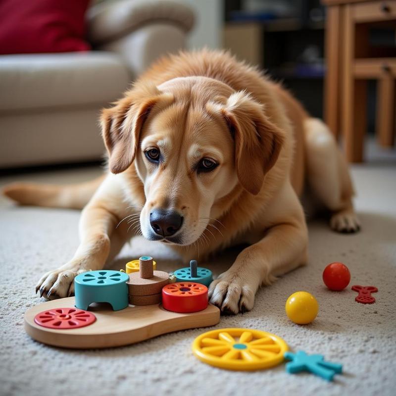 Senior Dog Engaging in Cognitive Enrichment Activities