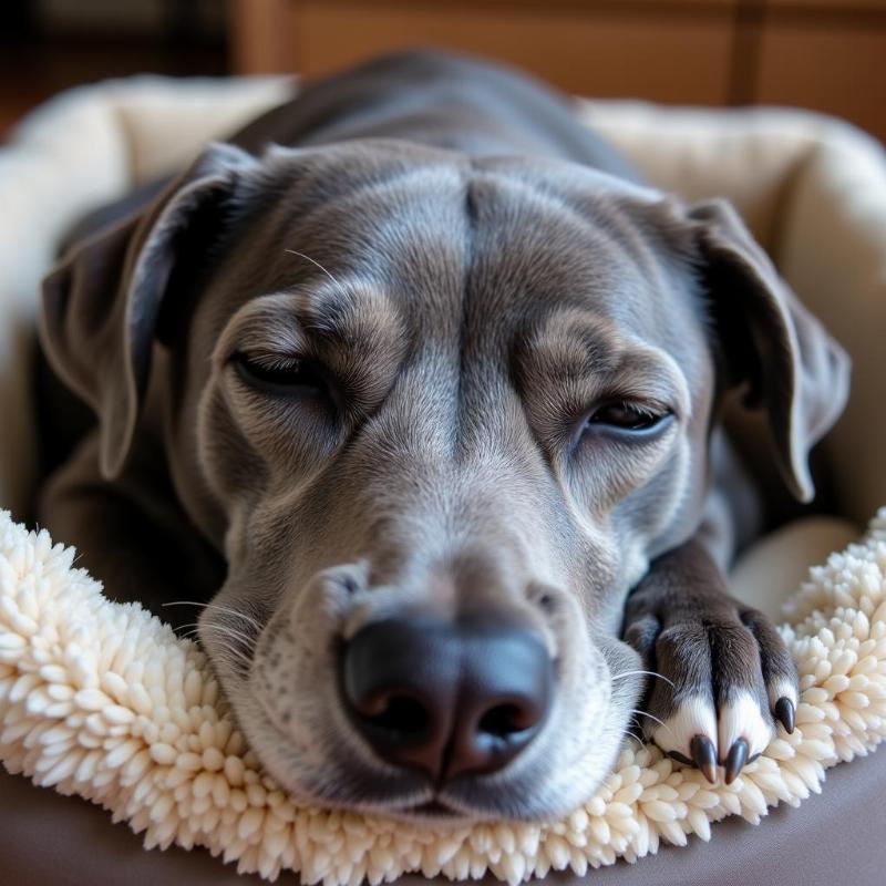 A peaceful senior dog resting