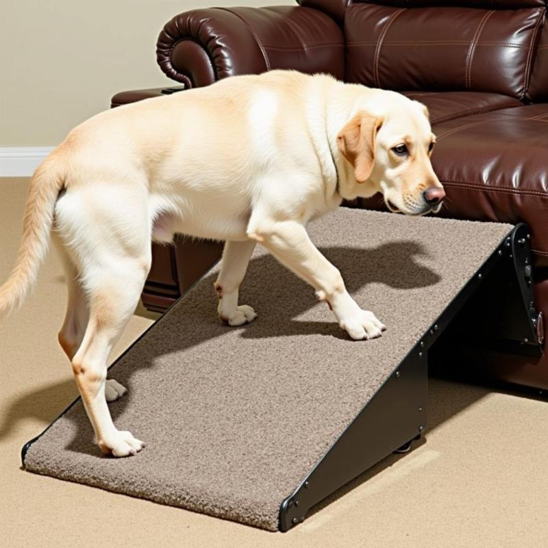 Senior Dog Using Ramp to Access Couch