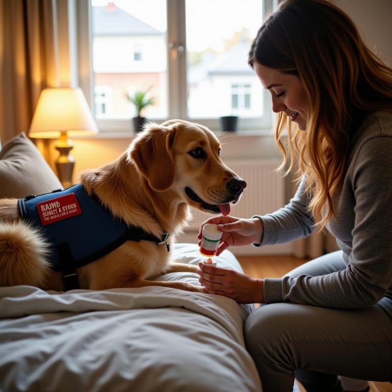 Service dog retrieving medication for a Crohn's patient