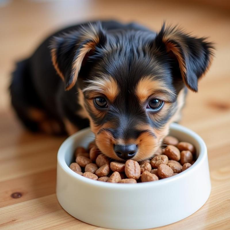 Small Breed Puppy Eating Lamb-Based Puppy Food