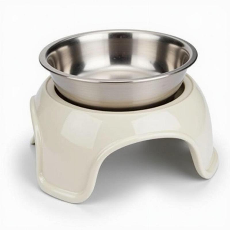 Stainless steel elevated dog bowl on a sturdy stand