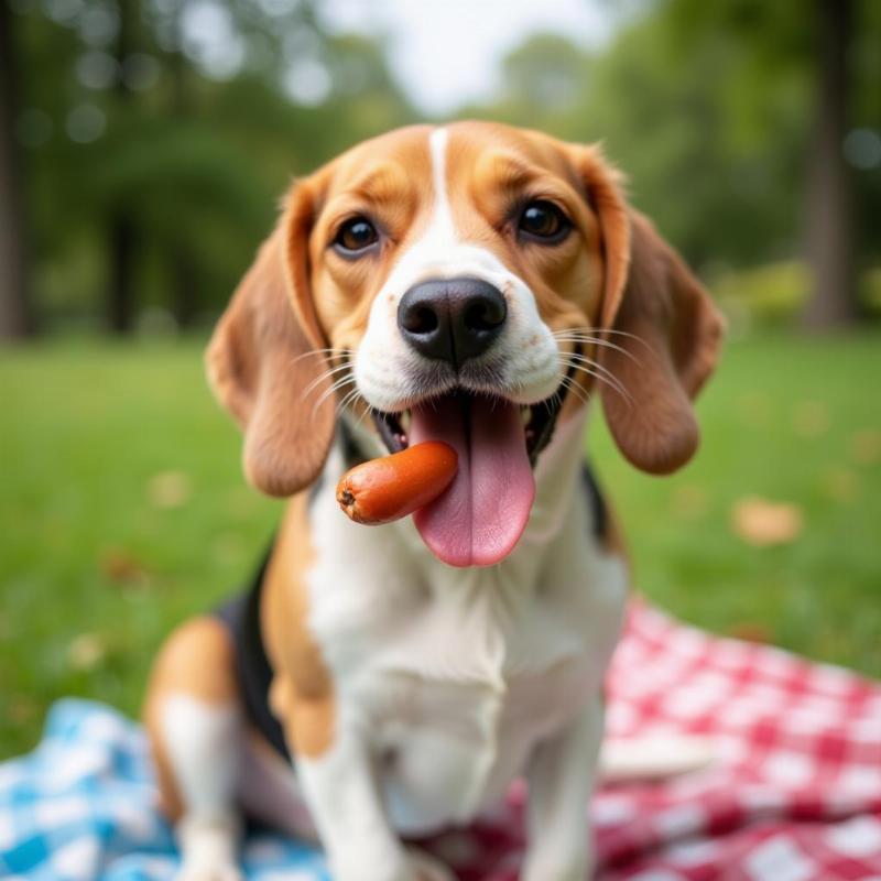 Dog Enjoying a Hot Dog