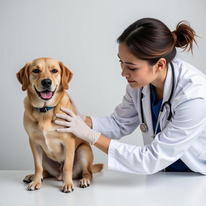 Veterinarian examining a dog for fleas