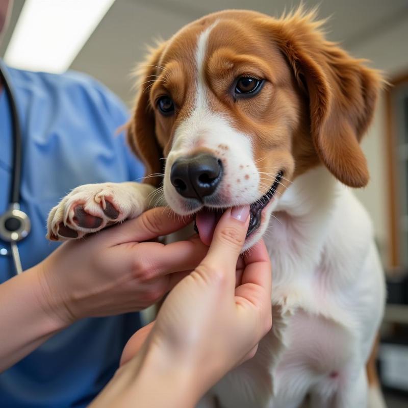 Veterinarian Examining Dog Paw