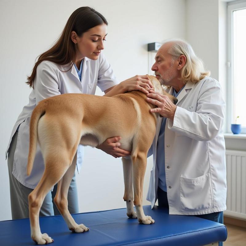 Veterinary exam for a senior dog